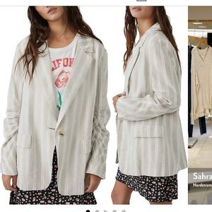 NEW free people linen oversized blazer with rusched sleeves